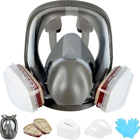 Kit di maschera antipolvere riutilizzabile per verniciatura: 10 filtri, 5 paia di guanti, tappi per le orecchie, per carteggiatura e lucidatura. (1/5)
