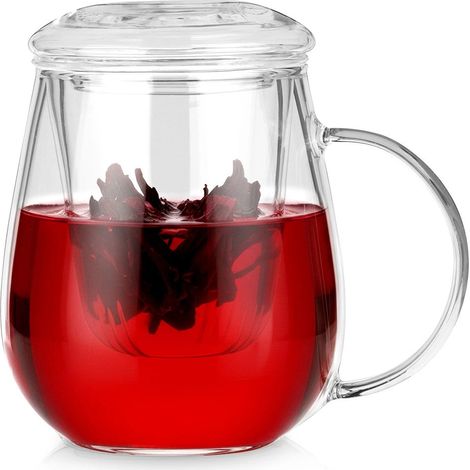 Teeglasbecher mit Teesieb und Deckel, 530 ml