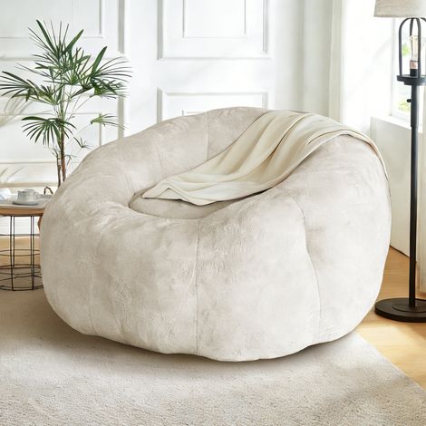 Pouf Rond Géant ultra-douce, Fauteuil Pouf Minimaliste pour Salon Moderne, Chambre, Jeux Vidéo, Lecture et Détente – Dimensions 130 × 120 × 72 cm – Blanc (1/5)