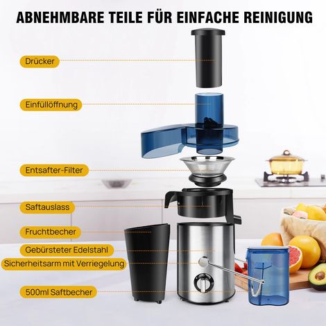 Power 1000W Entsafter elektrische Saftpresse Edelstahl 500ML Presse Obstpresse