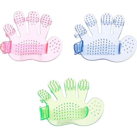 Juego de 3 cepillos para eliminar el pelo de los animales: cepillo de cinco dedos, guantes para mascotas (azul, rosa, verde) (1/5)