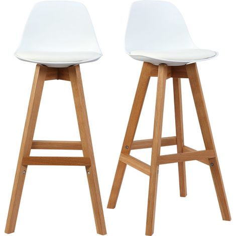 Design-Hocker Weiß und Holz 65 cm 2er-Set MINI PAULINE