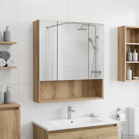 vidaXL Mobiletto per specchio da bagno con porta Rovere