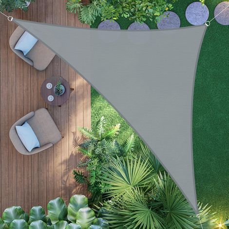 Voile d'ombrage Imperméable Triangulaire 5x5x7.1m Toile Ombrage UV Protection pour Terrasse Extérieur Jardin -Gris clair (1/5)