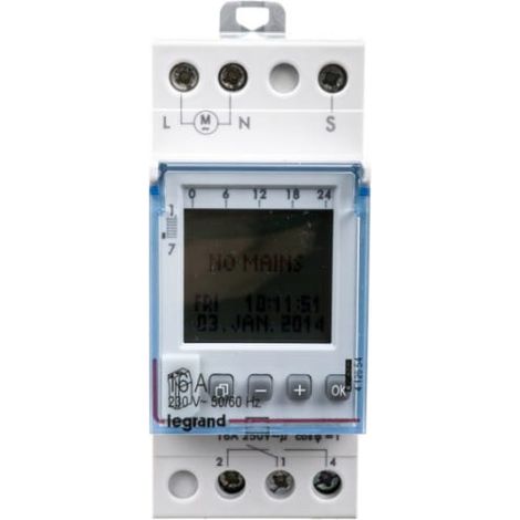 Interrupteur horaire digital modulaire programmable pour illuminations extérieures - 1 sortie 16A 250V - 2 modules - LEGRAND