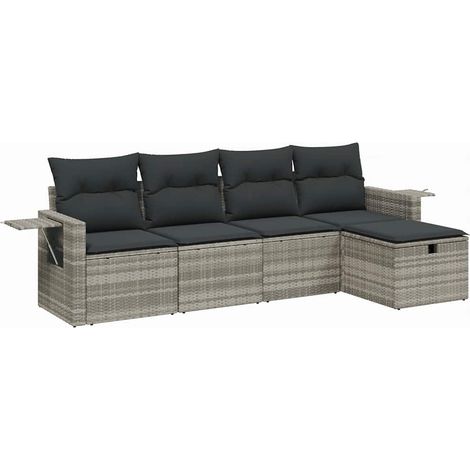 Salon de jardin 5 pcs  Mobilier de jardin avec coussins gris clair résine tressée (1/5)