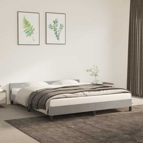 Cadre de Lit Velours Gris Clair 180x200 cm avec Tête de Lit, Lattes Contreplaqué et Pieds Robustes (1/4)