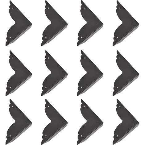Lot de 12 protections d'angle décoratives en fer pour boîtes en bois - Noir (1/2)