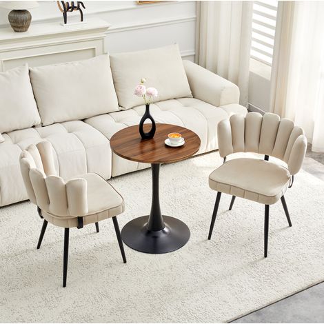 Set tavolo rotondo 60 cm in MDF con 2 sedie effetto velluto, marrone chiaro e nero HAVRYA (1/5)