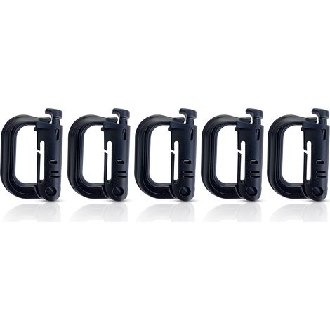Mousquetons en Plastique Lot de 5 Mousqueton Tactique Militaire Noir avec Fermeture à Ressort Mousqueton Robuste en Forme de D pour Sac à Dos