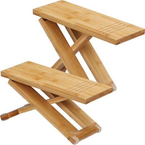 Repose-Pied de Toilette, Lot de 2, Pliable, Tabouret WC, pour Adultes, en Bambou, 23 x 12 x 31 cm, Nature (1/5)