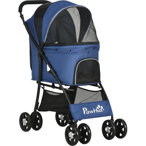Mini poussette pour chat, auvent 4 niveaux, 2 laisses, 2 freins, 81 x 48 x 99 cm, acier et Oxford, noir bleu foncé, panier, coussin