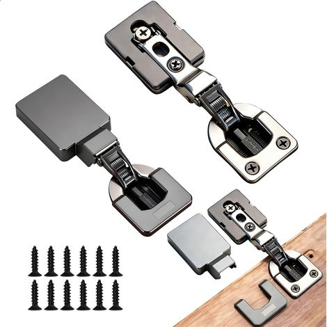 Charniere Porte Placard, Charniere Invisible, Charnière Porte avec ressort hydraulique, Charnières Demi-Recouvrement pour Armoires de Cuisine, Bibliothèques, 2 Pcs, Gris (1/5)