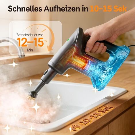 Steam Cleaner Removable Steam Mop Heats 15s 145°C Steam Cleaning Portable Steam Cleaner Parquet Floors Tiles Seals Windows Bathrooms Kitchens (1/3)