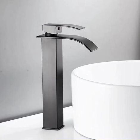 Black waterfall faucet for washbasin – Single-lever, 1-hole mixer tap, modern and elegant design (1/5)