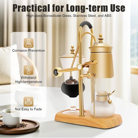 Set de cafetières Siphon Arc-en-ciel, ensemble de cafetières en verre, outil d'extraction du café, avec cuillère à café et verre doseur pour extraire le café et le bouillon de thé, doré