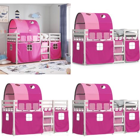 Etagenbett mit Vorhängen Rosa 80x200 cm Massivholz Kiefer - Kinderzimmermöbel - Etagenbett - Hochbett - Bunk Bed - Holzbett - Home & Living (1/5)