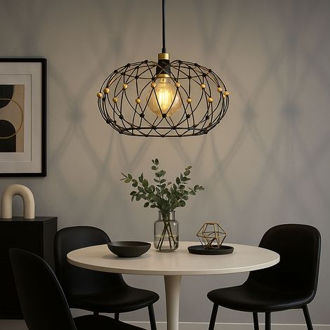 Lampada a sospensione lampada da tavolo lampada a sospensione in metallo a rete nero oro lampada da soggiorno, 1x E27, DxH 40 x 150 cm