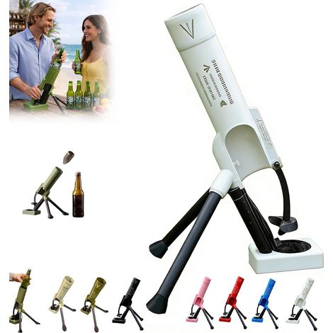 Décapsuleur de bière au design mortier - Éjection automatique du bouchon de couronne - 51 mm - Décapsuleur mains libres - Décapsuleur amusant pour bar à la maison, fête et cadeau pour homme (blanc) (1/5)
