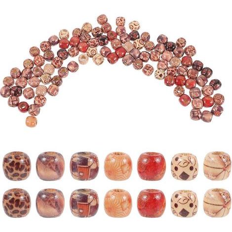 100 Haarperlen aus Holz, Accessoires für Zöpfe und Dreadlocks, Haarschmuck für Zöpfe – 1,1 x 1 cm – Farbe zufällig (1/3)