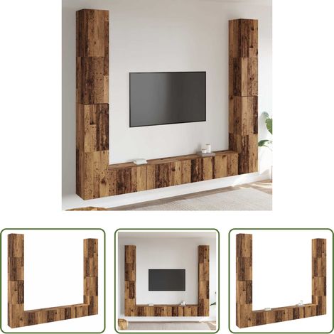 Meuble de salle de séjour - Meubles TV muraux 6 pcs vieux bois bois d'ingénierie (1/5)