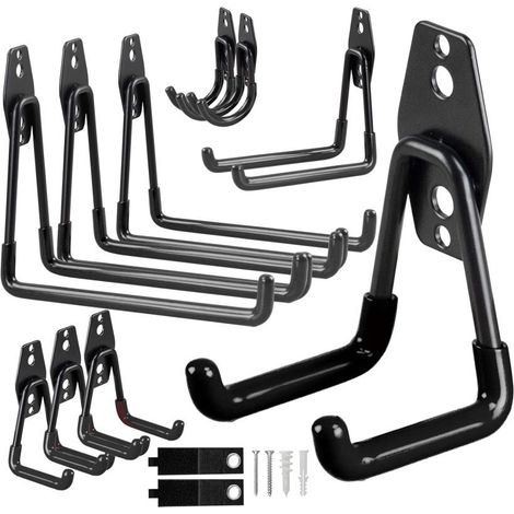 Set de 12 crochets muraux acier robustes garage outils jardin atelier noir (1/5)