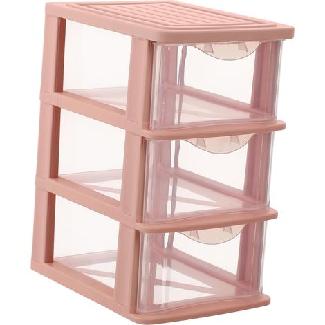 Unité rangement plastique 3 tiroirs transparents, cadre rose, organisation bureau/maison – taille moyenne (1/5)