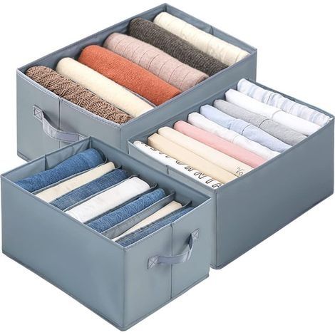 Lot de 3 Boite Rangement Vetement, Boîte Organisateurs Tiroir de Placard Multifonction Empilable et Lavable, Panier Rangement Tissu avec 6+7+9 Compartiments pour Pulls, Jeans, Pantalons (1/5)