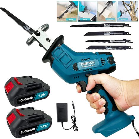 Teetok – Scie sabre électrique sans fil 680W – 2 batteries 3.0Ah – Vitesse 0-3500 tr/min – Compatible avec lames Makita – Lampe intégrée