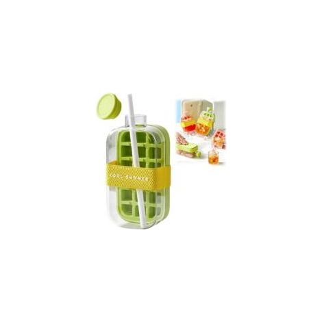 2-in-1 Eisflasche mit Strohhalm – Tragbare, berührungslose Eiswürfelform, Eiswürfel per Knopfdruck entnehmen – Ideal für Zuhause, Picknick, Büro (Grün, 800 ml) (1/5)