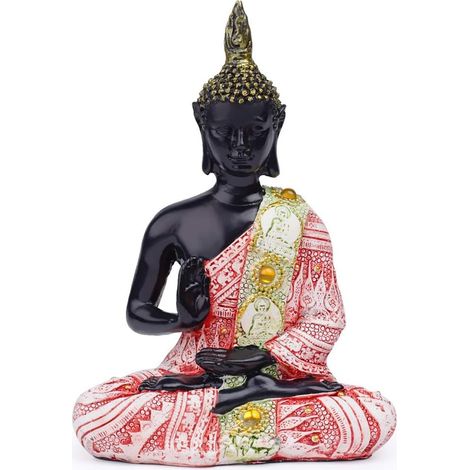 Statue de Bouddha en résine noire pour décoration intérieure, ambiance paisible et harmonieuse, revêtement en poudre, 2 pièces (1/5)