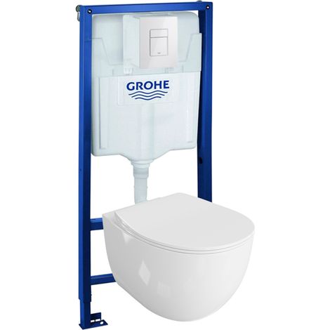 GROHE Bâti-support Solido + Lavita WC Mondo suspendu blanc sans bord + panneau de commande Delta 25 blanc  Kit complet WC