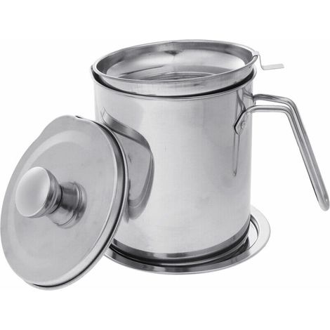 Stainless Steel Kitchen Oil Filter Pot, Leakproof Oil Pot with Filter Screen (1.6L with Filter (Steel) (1/3)