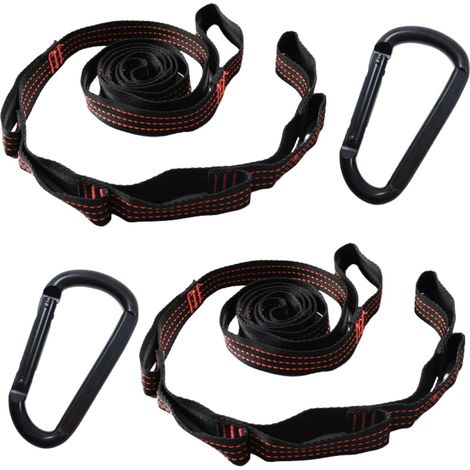 2-piece hammock attachment, 2m x 2.5cm, adjustable straps with 6 buckles, including 2 D-rings, for trees and swings, black and orange (1/5)