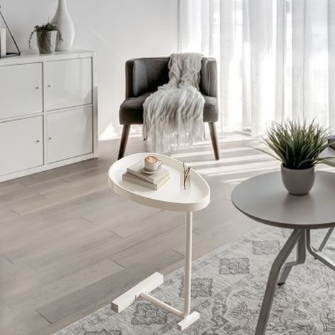 Table d'appoint en forme de C, petite table basse ovale en forme d'œuf à glisser sous un canapé, blanche (1/5)