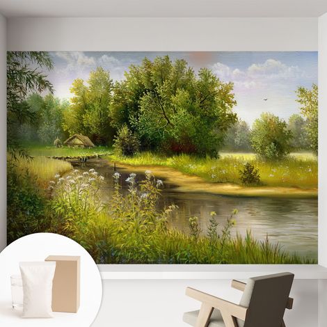 Fototapete Vliestapete mit Kleber - modern Wohnzimmer - Wanddekoration - einfach anzubringen Ländliche Landschaft 152x104 cm (1/5)