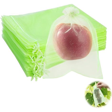 60 Grape Protection Bags 17 x 23 cm, Green Organza Fruit Protection Bag with Drawstring, Insect Net for Protecting Against Wasps, Birds and Insects, Gardening Accessory (1/5)