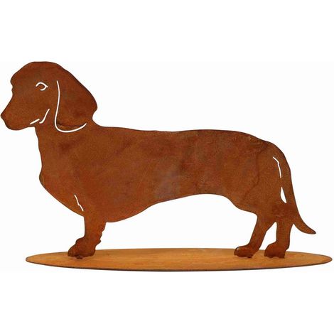 Statue de Chien Teckel en Métal Effet Patine Rouille Décoration pour Jardin et Maison - PANGIVO