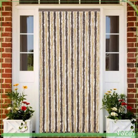 377356 Rideau anti-mouches marron foncé et beige 90x220 cm chenille (1/5)