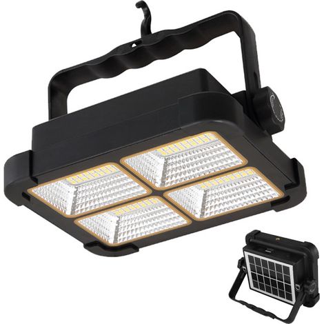 Projecteur solaire LED 15 W à lumière neutre avec recharge USB et double intensité Éclairage extérieur autonome IP44