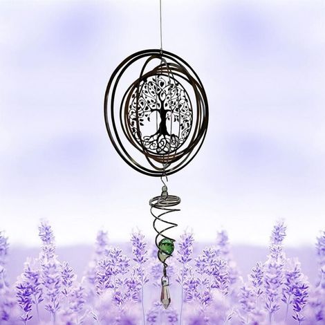 (Albero della Vita) Campanella a vento 3D in metallo, campanella a vento a spirale, sculture a vento da appendere con sfera di osservazione a spirale, acciaio inossidabile, prato, giardino (1/4)
