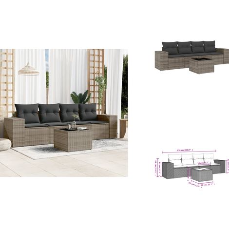 The Living Store 5-tlg. Garten-Sofagarnitur mit Kissen Grau Poly Rattan - Gartentisch (1/3)