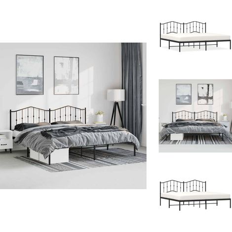 Bettgestell mit Kopfteil Metall Schwarz 193x203 cm - Metallbettfundament - Doppelbettgestell - Boxspringrahmen - Schwarzes Bettgestell - Bettrahmen Schwarz (1/5)