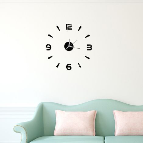 Sticker horloge murale en acrylique miroir 1 mm, décoration murale DIY, style moderne pour la maison, le bureau ou la chambre (noir) (1/5)