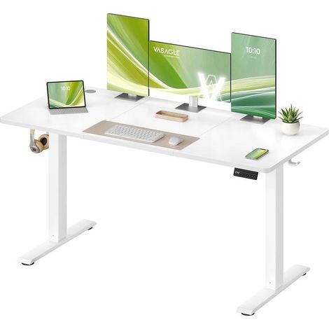 Bureau assis-debout réglable en hauteur 140 x 60 cm fonction mémoire 4 hauteurs style moderne en panneau d'aggloméré blanc (1/2)