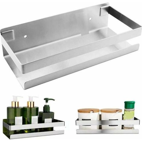 No-drill shower shelf, improved version, super strong self-adhesive ensuring perfect hold of the stainless steel bathroom shelf (silver) (1/5)
