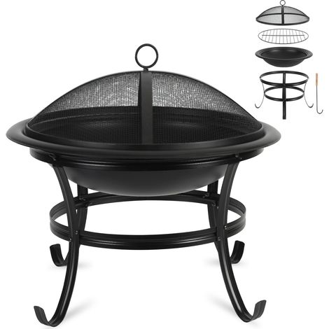 Jiubiaz Feuerschale mit Grillfunktion, Ø 55 cm, Feuerkorb mit Funkenschutzdeckel, Grillgitter und Feuerhaken für Garten, Terrasse und Camping (1/5)
