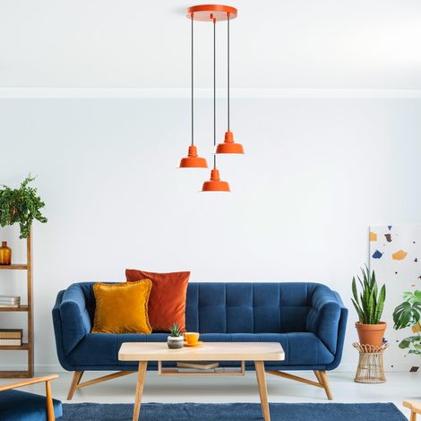 Lustre orange élégant, corps en métal, 45 cm de diamètre, hauteur réglable 75-108 cm, 3 douilles E27, pour les espaces de vie modernes  Indice IP20 (1/5)