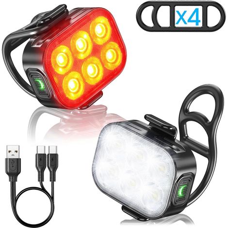 Ensemble d'éclairage vélo ultra-lumineux, lampe LED rechargeable USB, éclairage pour vélo de nuit, éclairage avant et arrière. (1/3)