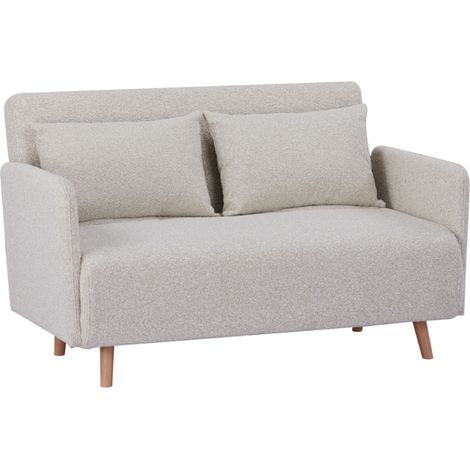 Drawer – Canapé convertible 2 places tissu bouclette – Pieds bois clair – L120cm – Lit d'appoint clic-clac pour 2 adultes – Beige (1/5)